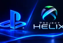 شعار PlayStation بجانب Project Helix في تصميم يرمز إلى أجهزة الجيل القادم