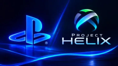 شعار PlayStation بجانب Project Helix في تصميم يرمز إلى أجهزة الجيل القادم