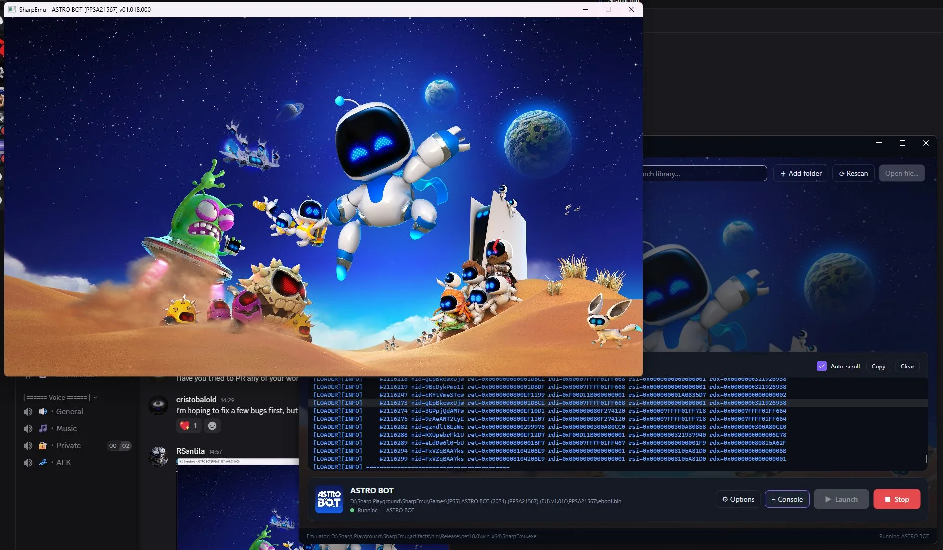 تشغيل شاشة البداية للعبة Astro Bot من خلال محاكي SharpEmu.