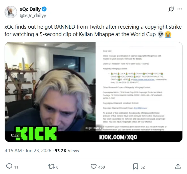 تعرض صانع المحتوى والستريمر xQc للحظر من تويتش بسبب كأس العالم